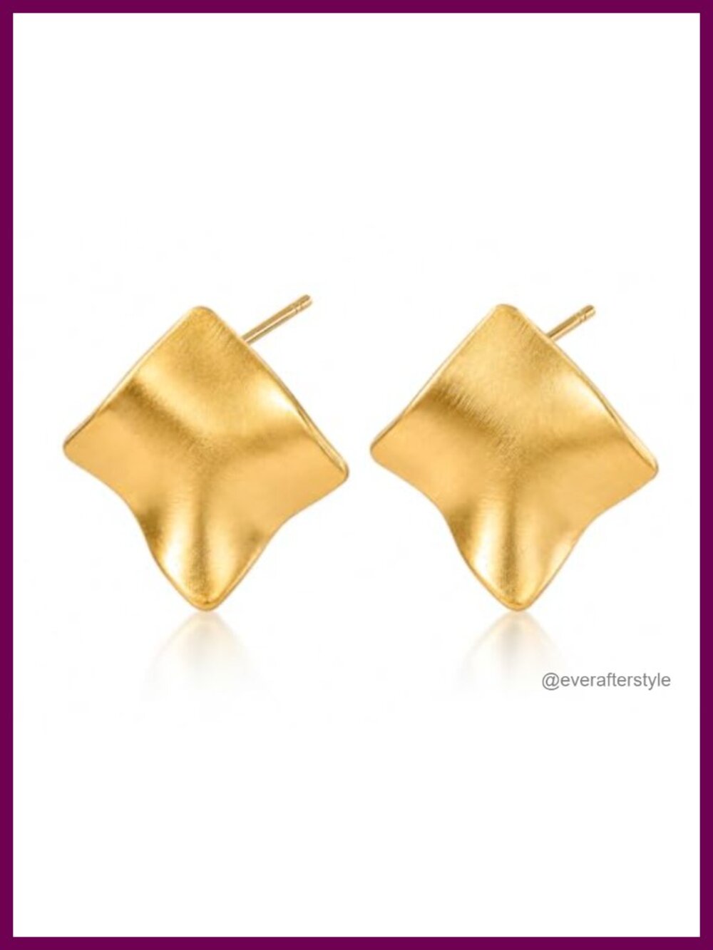 14K Gold Geometric Stud Earrings Brushed Chunky Everyday Gift